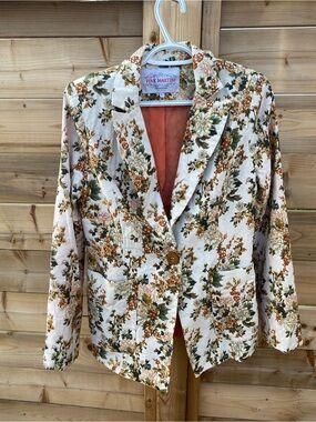Pink Martini Floral Cream Blazer with Green & Rust Accents